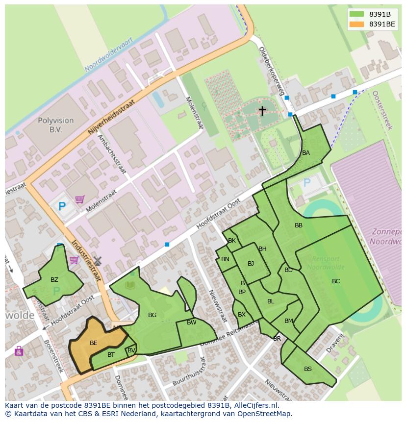 Afbeelding van het postcodegebied 8391 BE op de kaart.