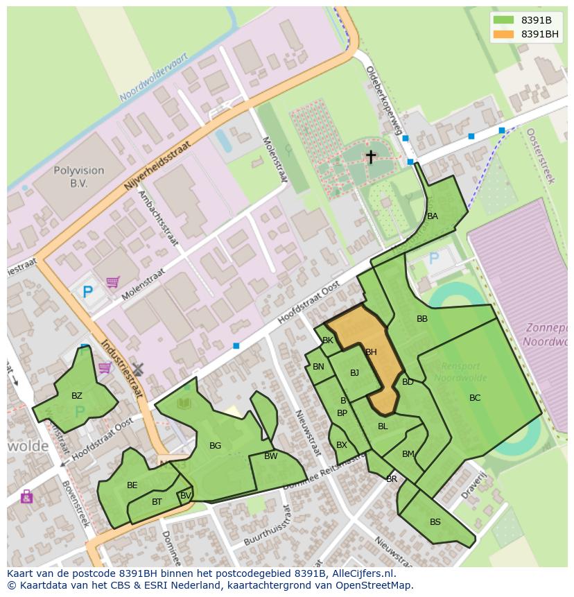 Afbeelding van het postcodegebied 8391 BH op de kaart.