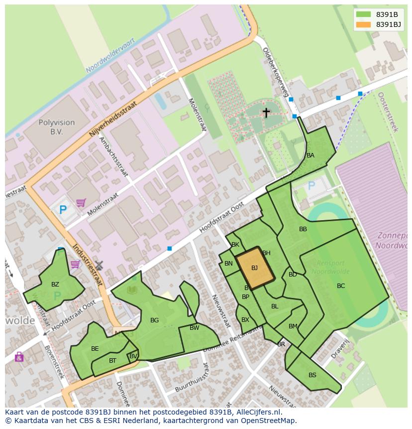 Afbeelding van het postcodegebied 8391 BJ op de kaart.