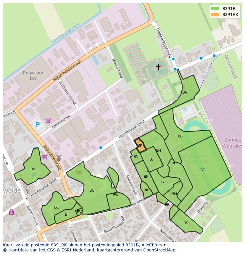 Afbeelding van het postcodegebied 8391 BK op de kaart.