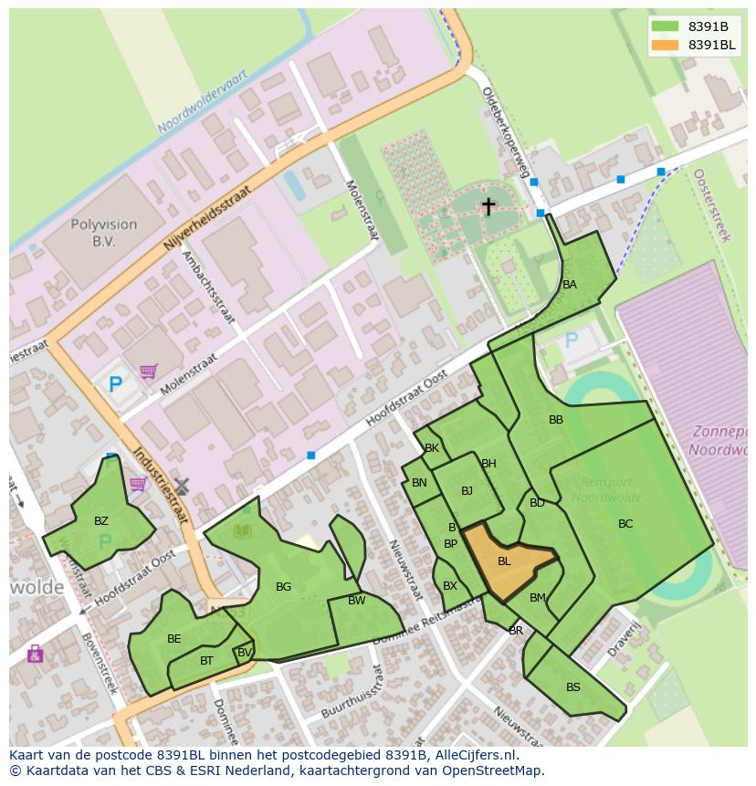 Afbeelding van het postcodegebied 8391 BL op de kaart.