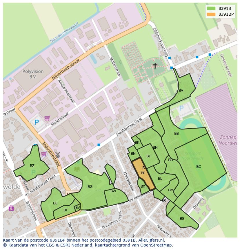 Afbeelding van het postcodegebied 8391 BP op de kaart.