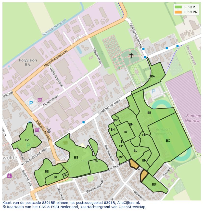 Afbeelding van het postcodegebied 8391 BR op de kaart.