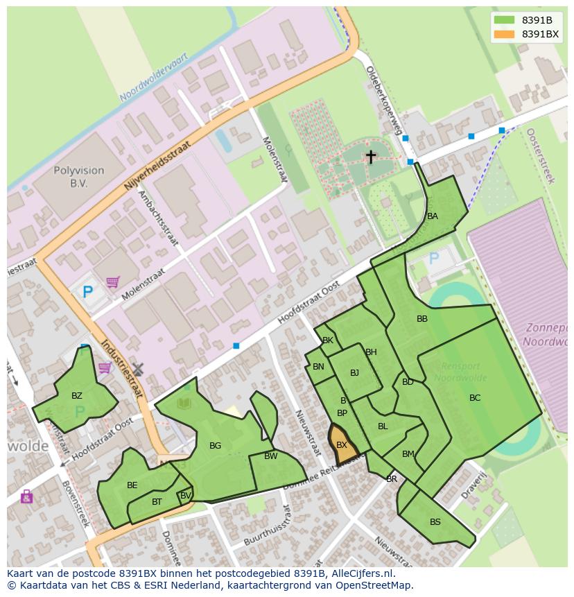 Afbeelding van het postcodegebied 8391 BX op de kaart.