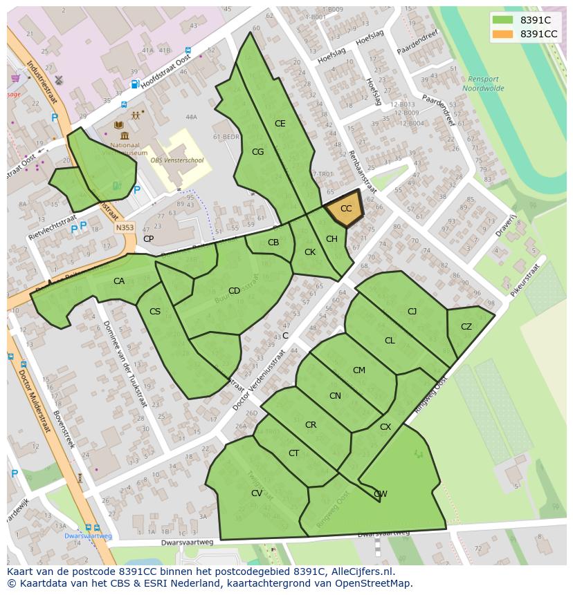 Afbeelding van het postcodegebied 8391 CC op de kaart.