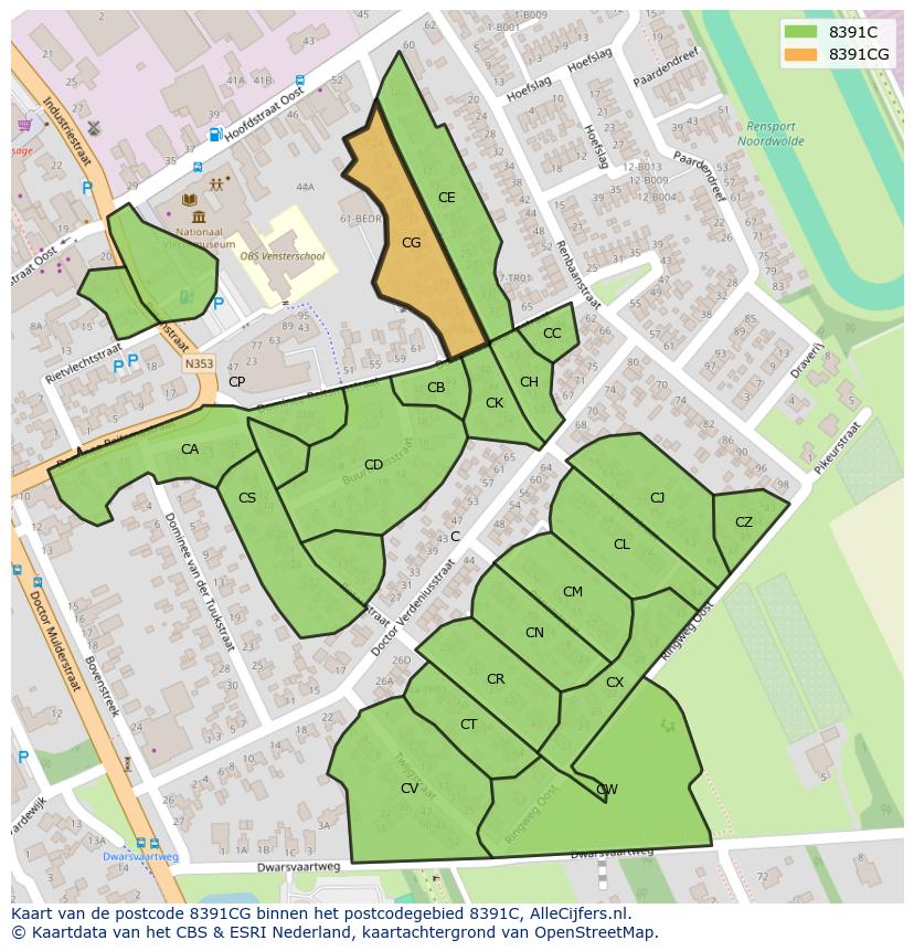 Afbeelding van het postcodegebied 8391 CG op de kaart.
