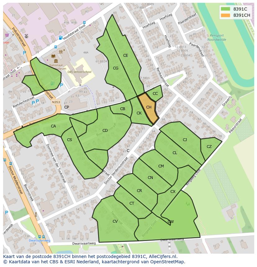 Afbeelding van het postcodegebied 8391 CH op de kaart.