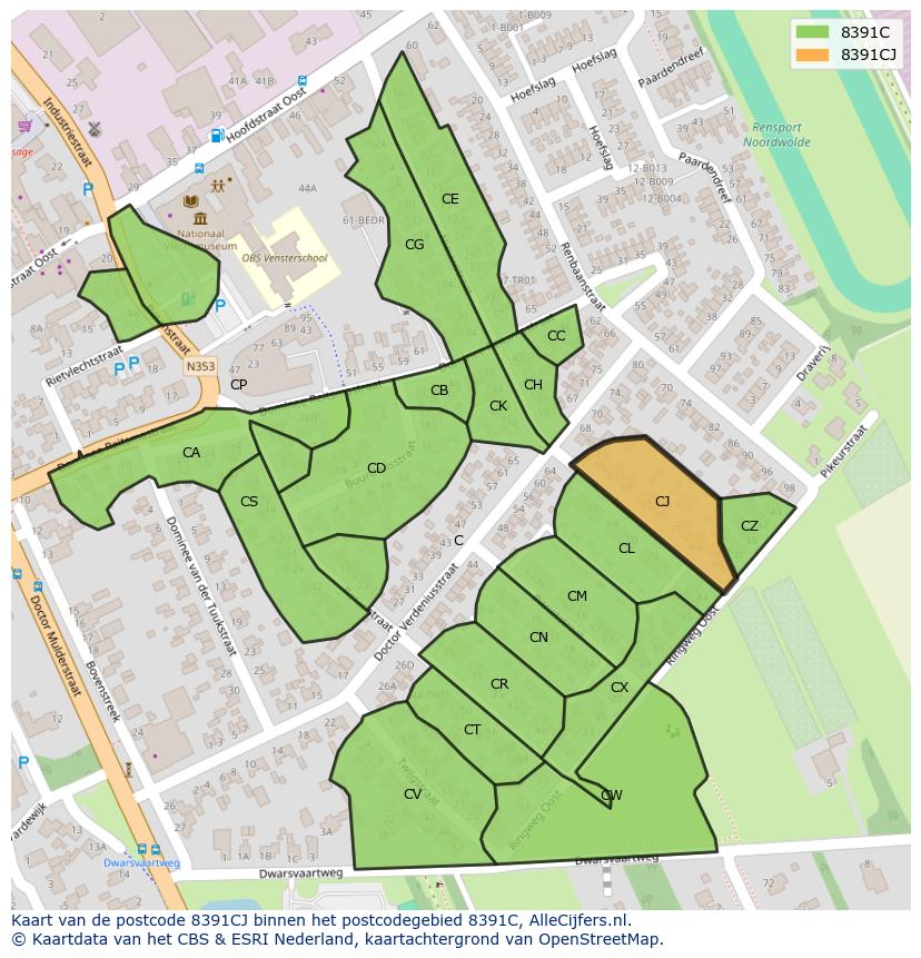 Afbeelding van het postcodegebied 8391 CJ op de kaart.