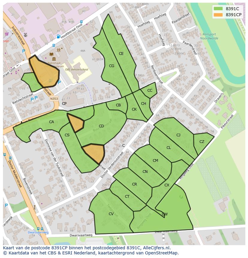 Afbeelding van het postcodegebied 8391 CP op de kaart.