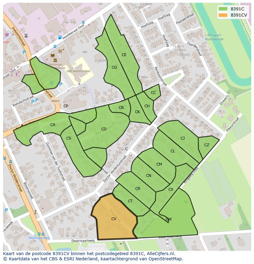 Afbeelding van het postcodegebied 8391 CV op de kaart.