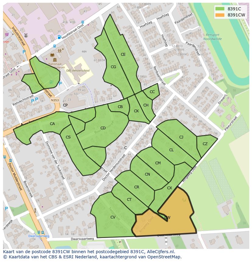 Afbeelding van het postcodegebied 8391 CW op de kaart.