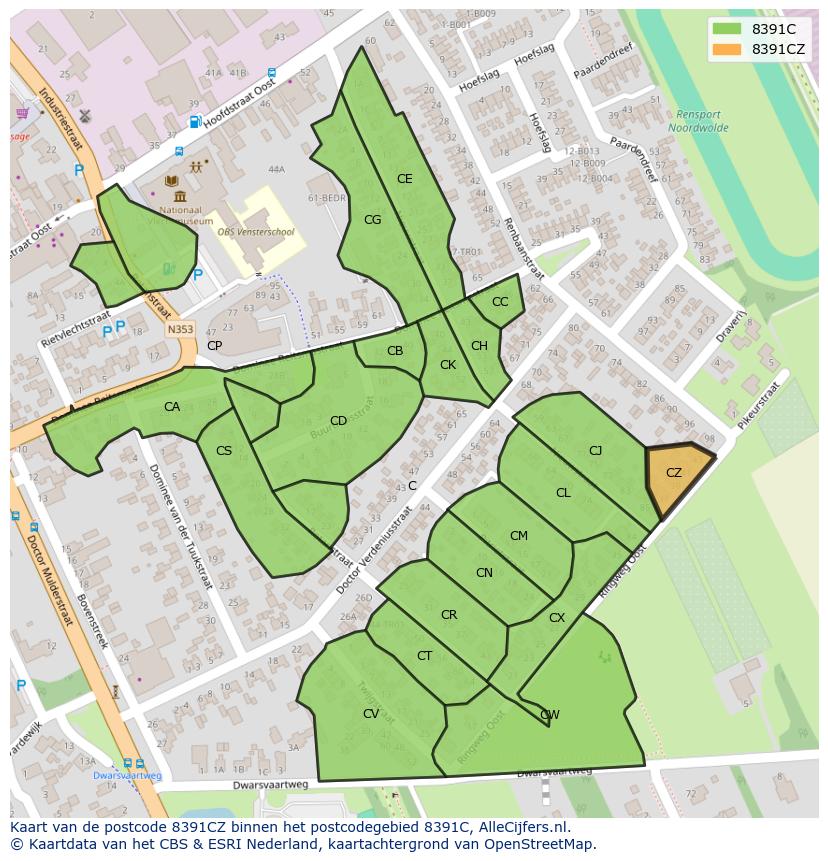 Afbeelding van het postcodegebied 8391 CZ op de kaart.