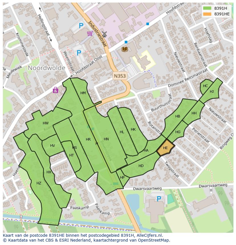 Afbeelding van het postcodegebied 8391 HE op de kaart.