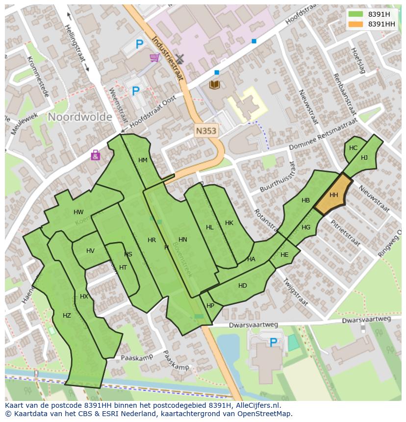 Afbeelding van het postcodegebied 8391 HH op de kaart.