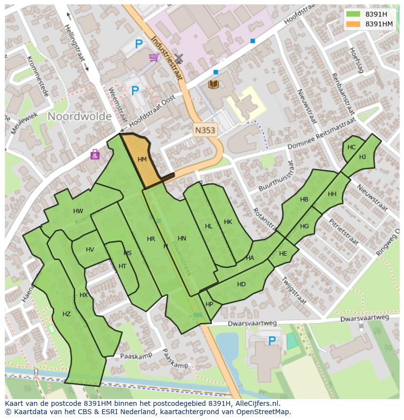 Afbeelding van het postcodegebied 8391 HM op de kaart.