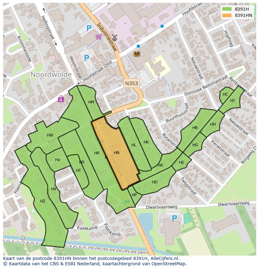 Afbeelding van het postcodegebied 8391 HN op de kaart.
