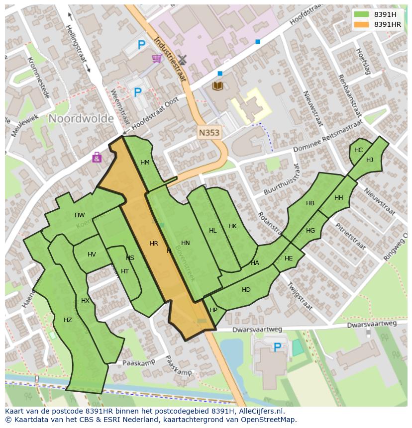 Afbeelding van het postcodegebied 8391 HR op de kaart.
