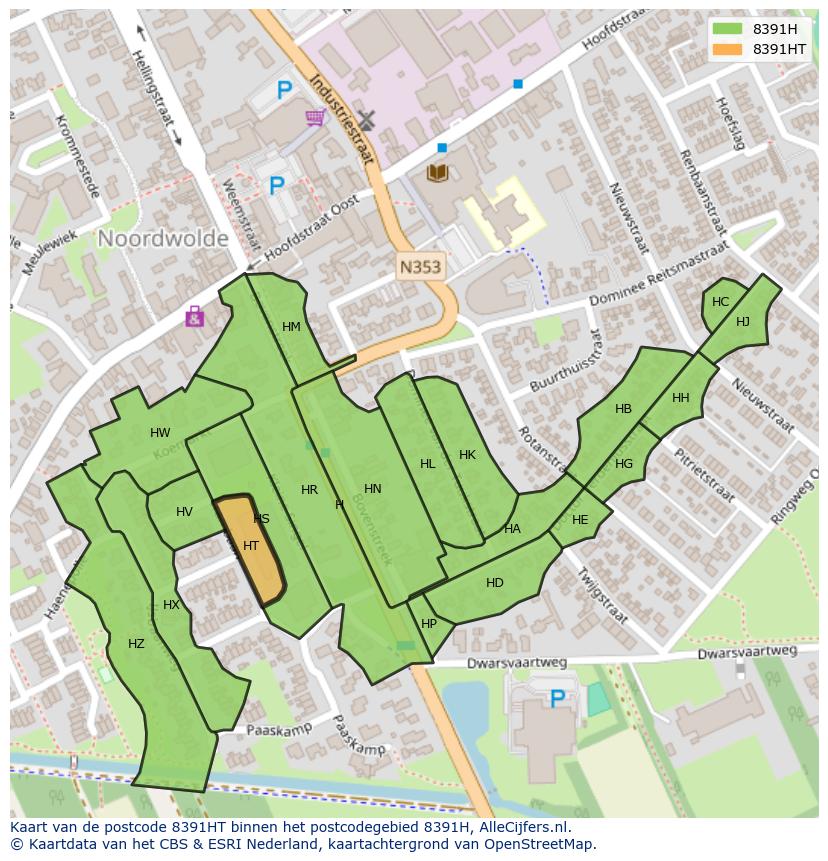 Afbeelding van het postcodegebied 8391 HT op de kaart.