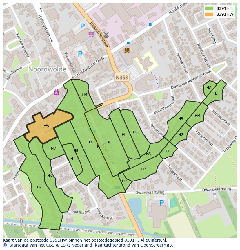 Afbeelding van het postcodegebied 8391 HW op de kaart.