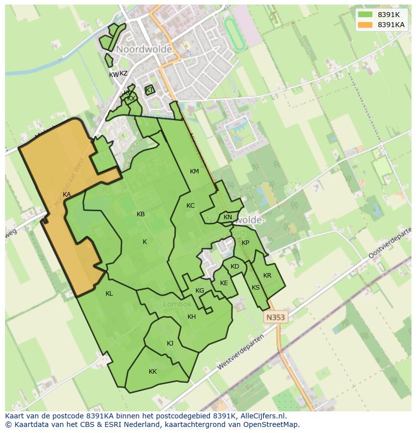 Afbeelding van het postcodegebied 8391 KA op de kaart.