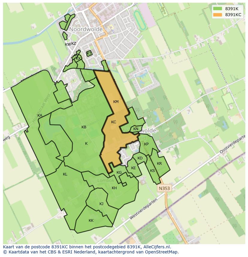 Afbeelding van het postcodegebied 8391 KC op de kaart.