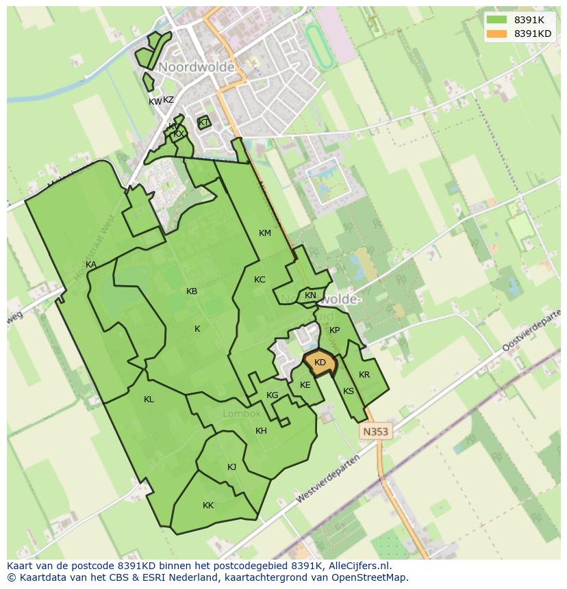Afbeelding van het postcodegebied 8391 KD op de kaart.