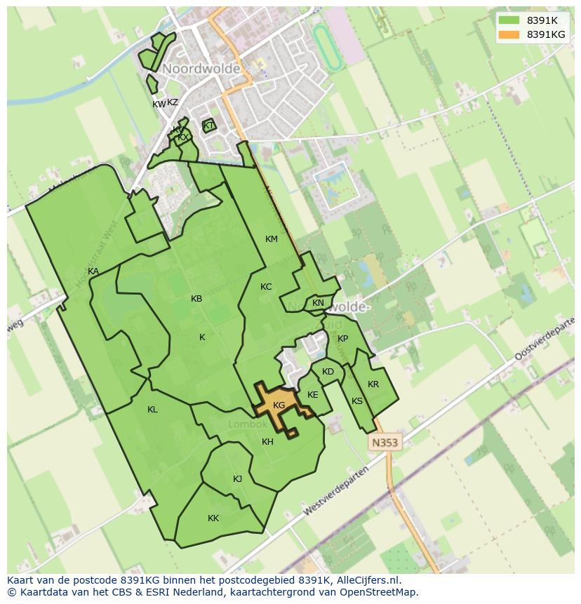 Afbeelding van het postcodegebied 8391 KG op de kaart.