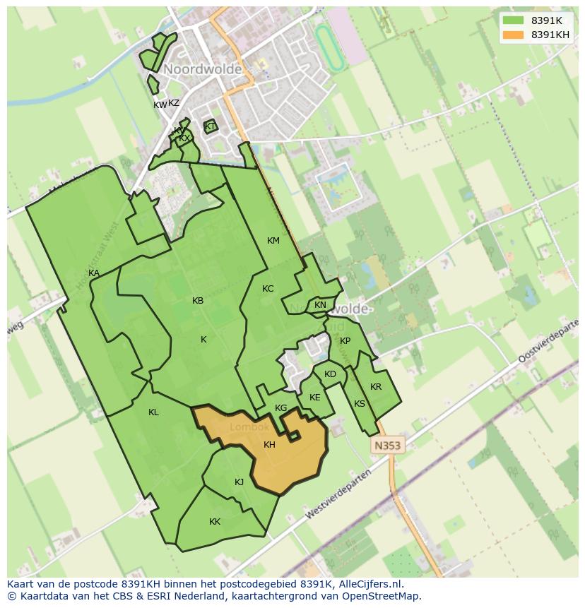 Afbeelding van het postcodegebied 8391 KH op de kaart.