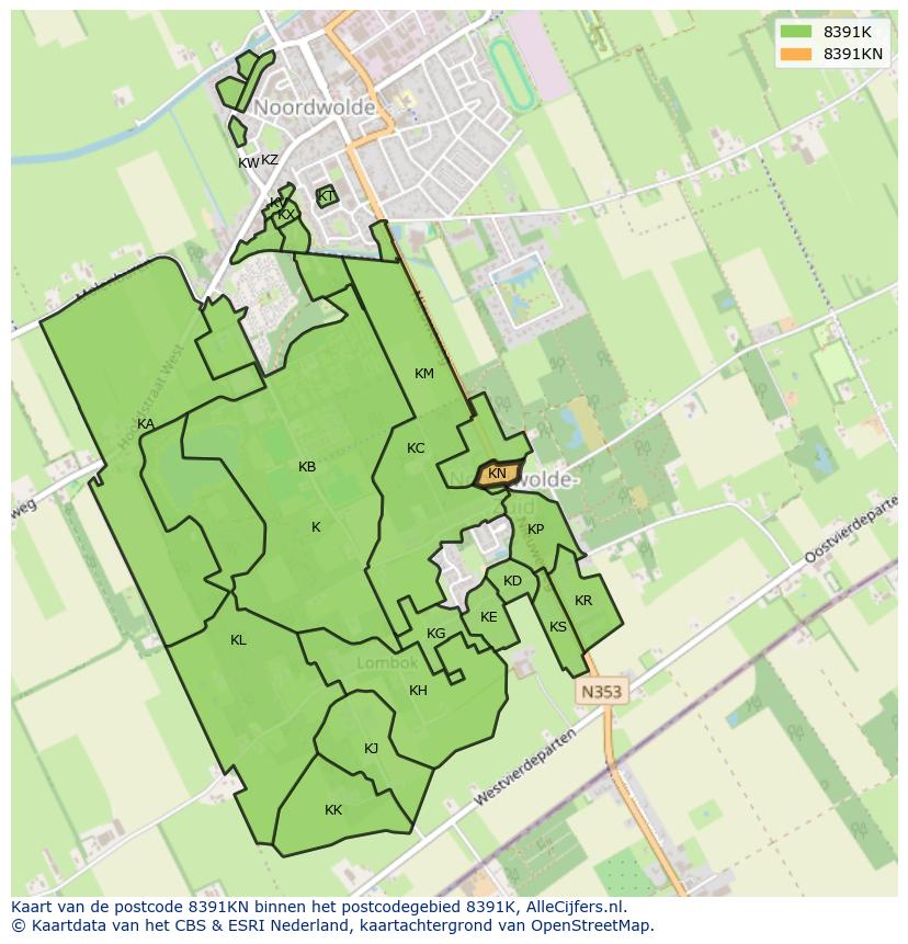 Afbeelding van het postcodegebied 8391 KN op de kaart.