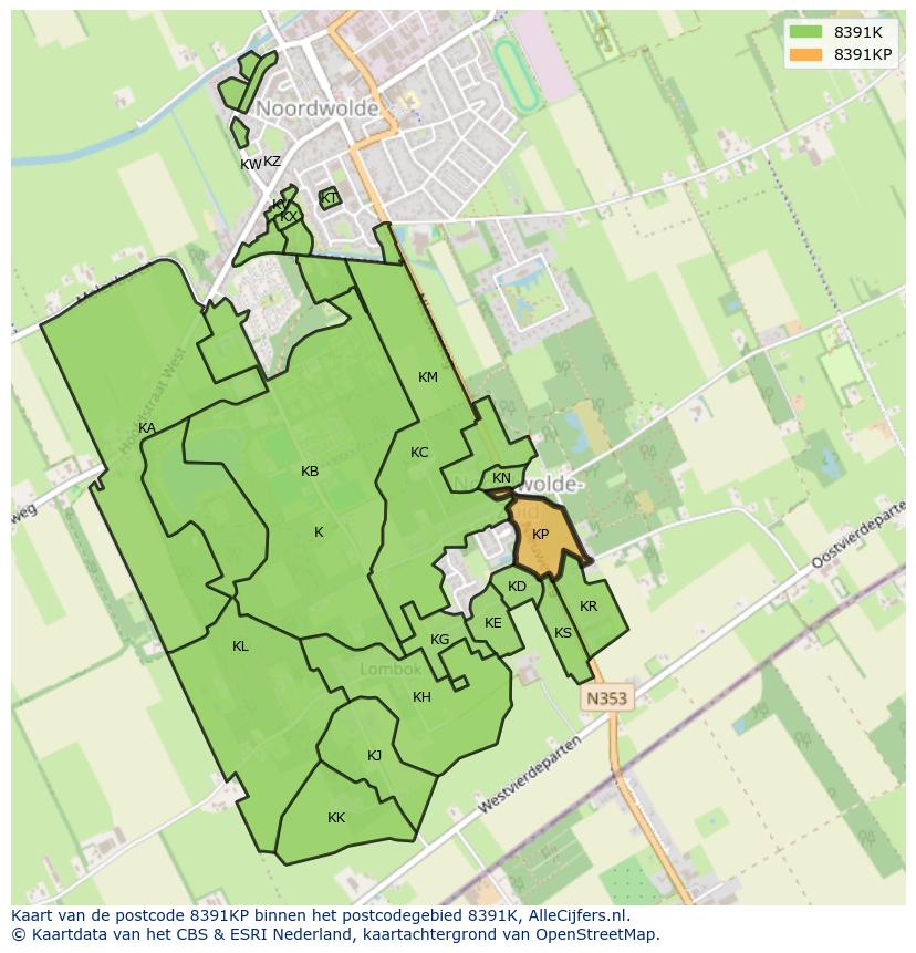 Afbeelding van het postcodegebied 8391 KP op de kaart.
