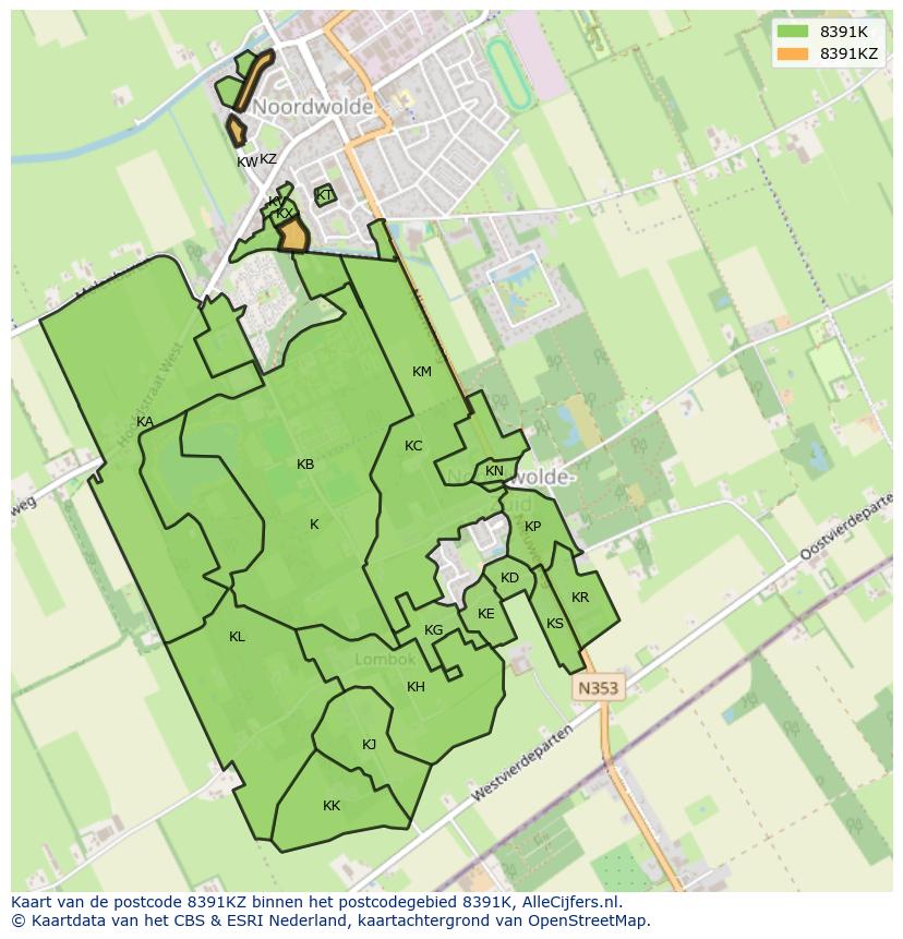 Afbeelding van het postcodegebied 8391 KZ op de kaart.
