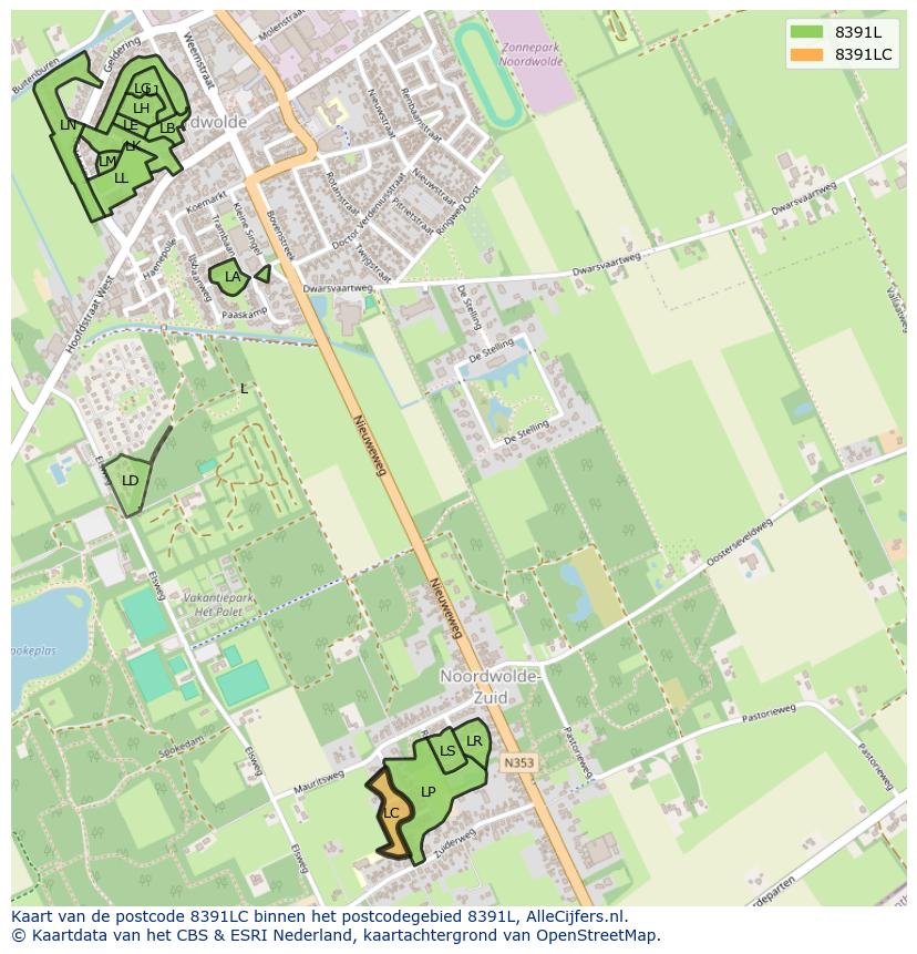 Afbeelding van het postcodegebied 8391 LC op de kaart.
