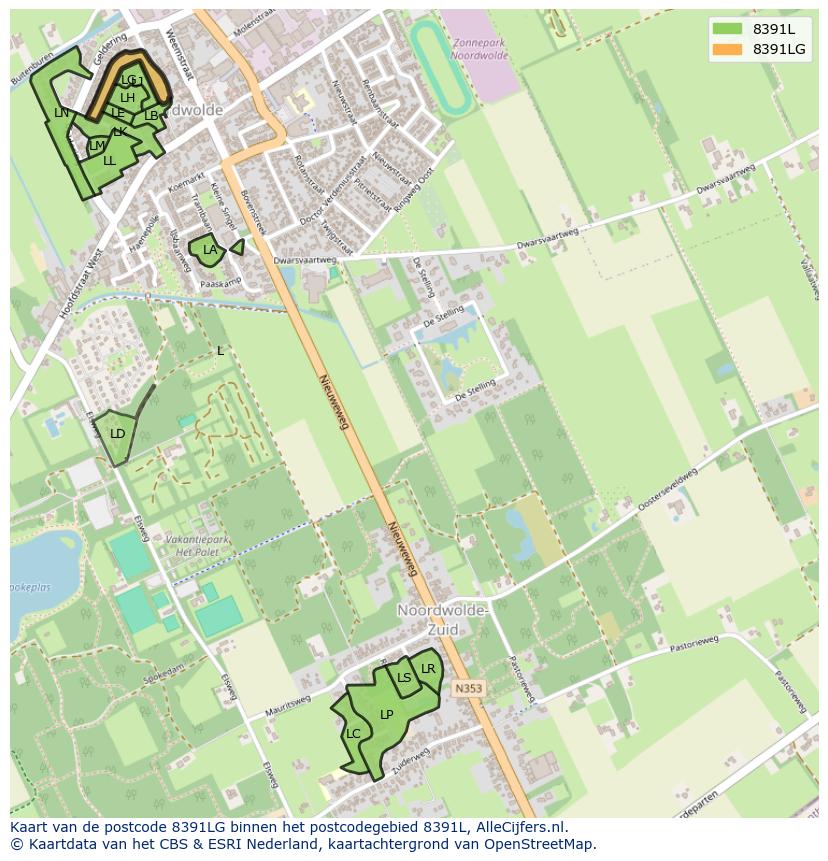 Afbeelding van het postcodegebied 8391 LG op de kaart.