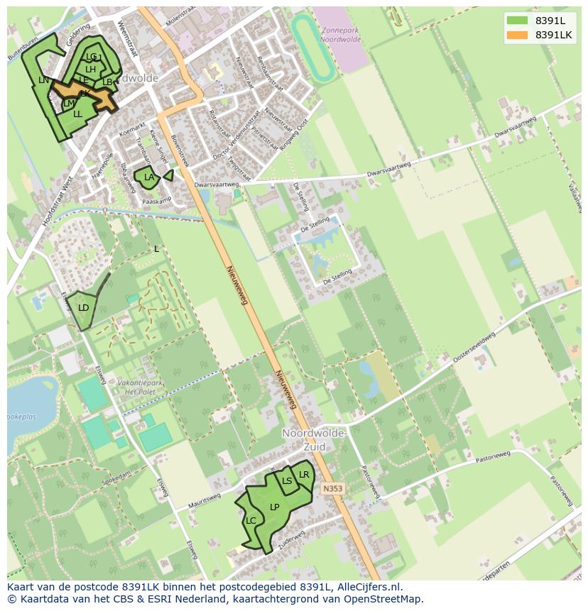 Afbeelding van het postcodegebied 8391 LK op de kaart.