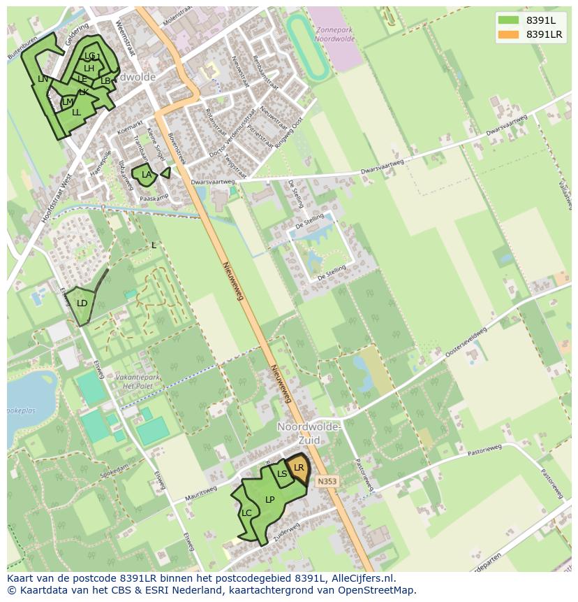 Afbeelding van het postcodegebied 8391 LR op de kaart.