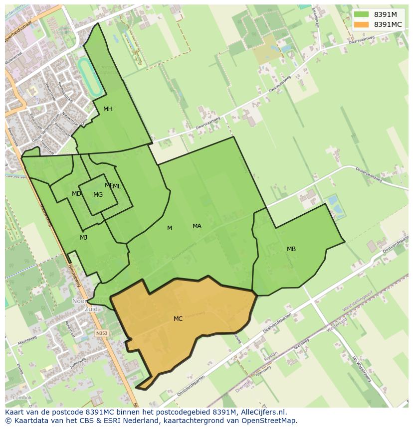 Afbeelding van het postcodegebied 8391 MC op de kaart.