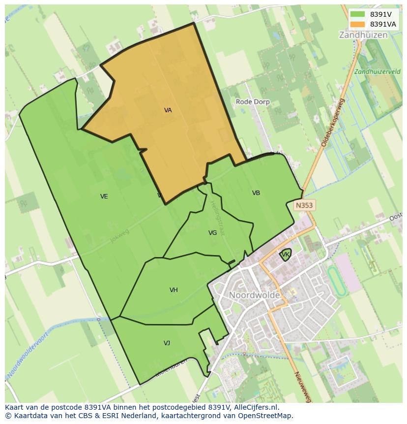 Afbeelding van het postcodegebied 8391 VA op de kaart.