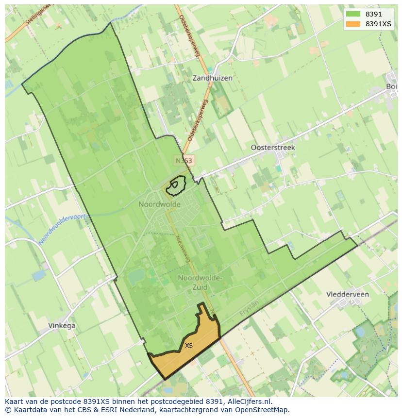 Afbeelding van het postcodegebied 8391 XS op de kaart.