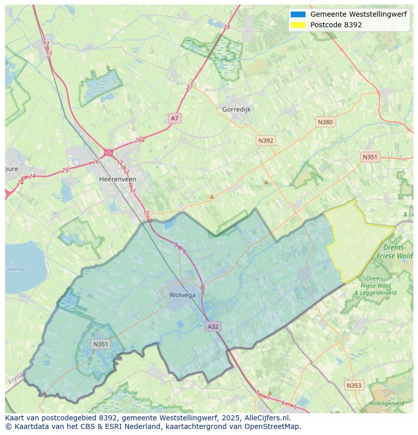 Afbeelding van het postcodegebied 8392 op de kaart.