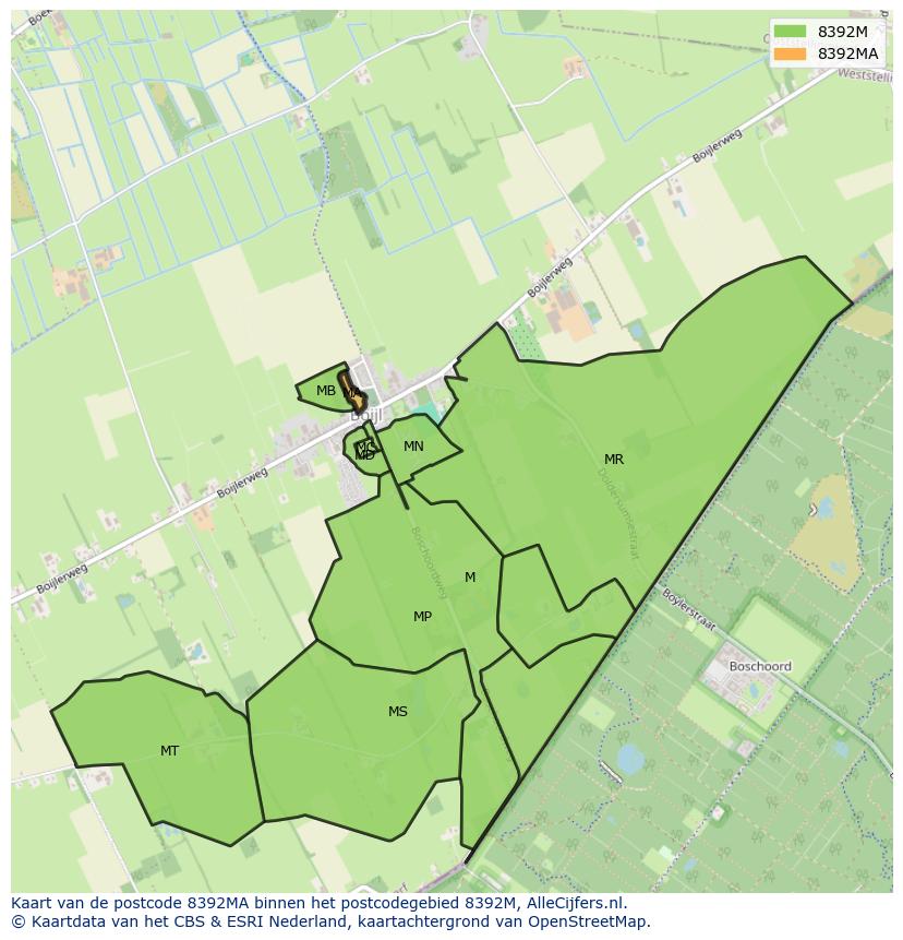 Afbeelding van het postcodegebied 8392 MA op de kaart.