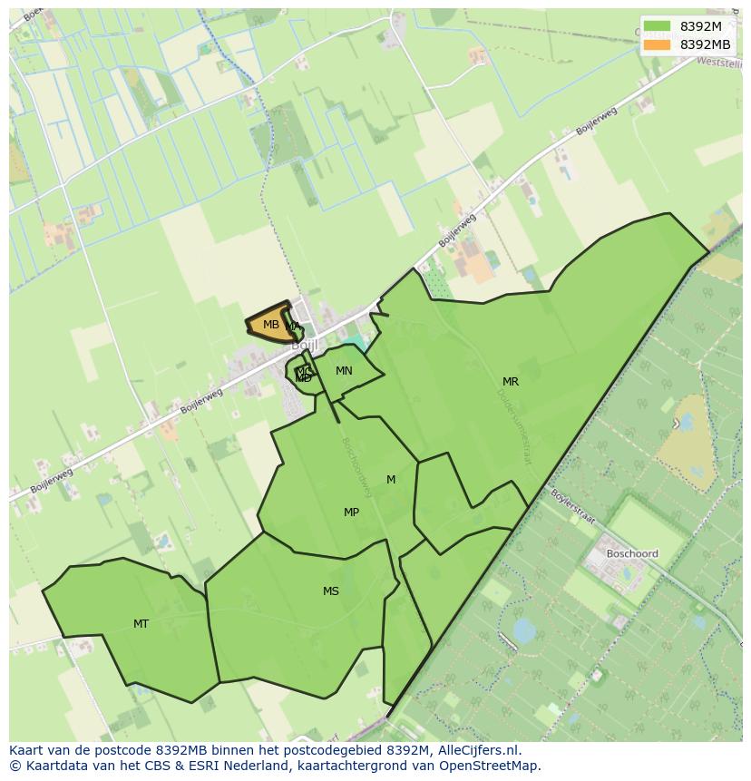 Afbeelding van het postcodegebied 8392 MB op de kaart.