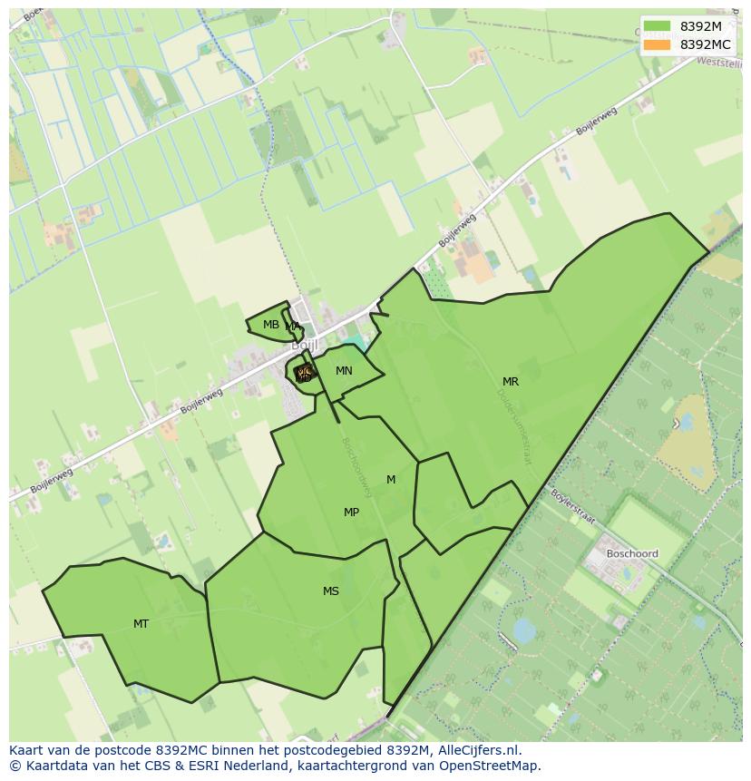 Afbeelding van het postcodegebied 8392 MC op de kaart.