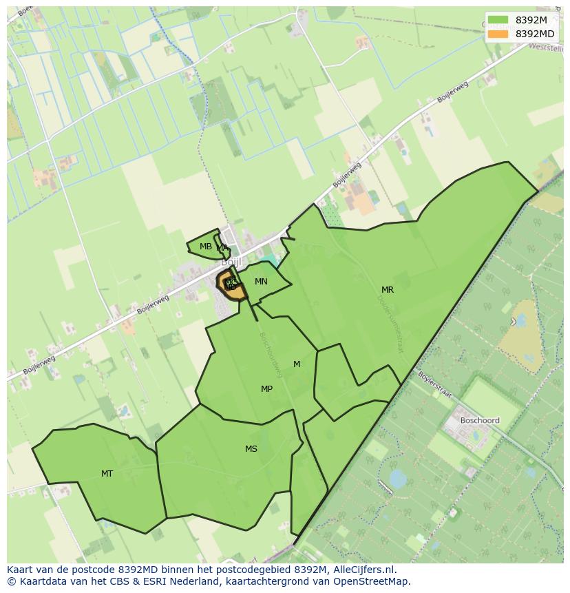 Afbeelding van het postcodegebied 8392 MD op de kaart.