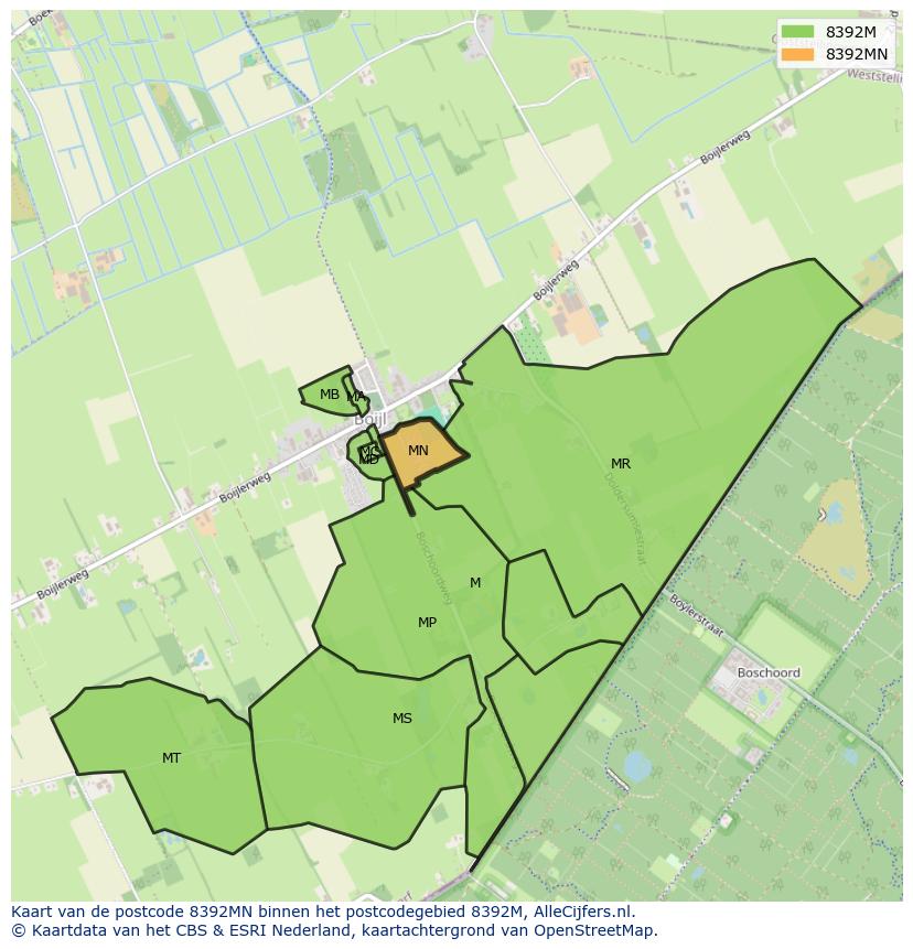Afbeelding van het postcodegebied 8392 MN op de kaart.
