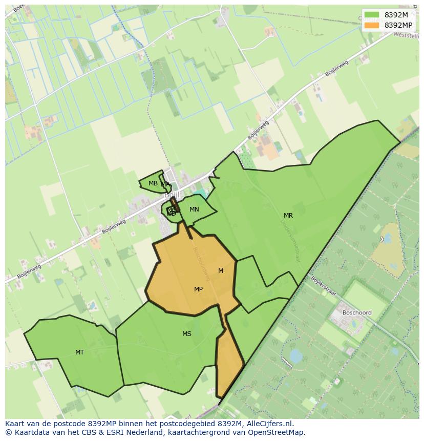 Afbeelding van het postcodegebied 8392 MP op de kaart.