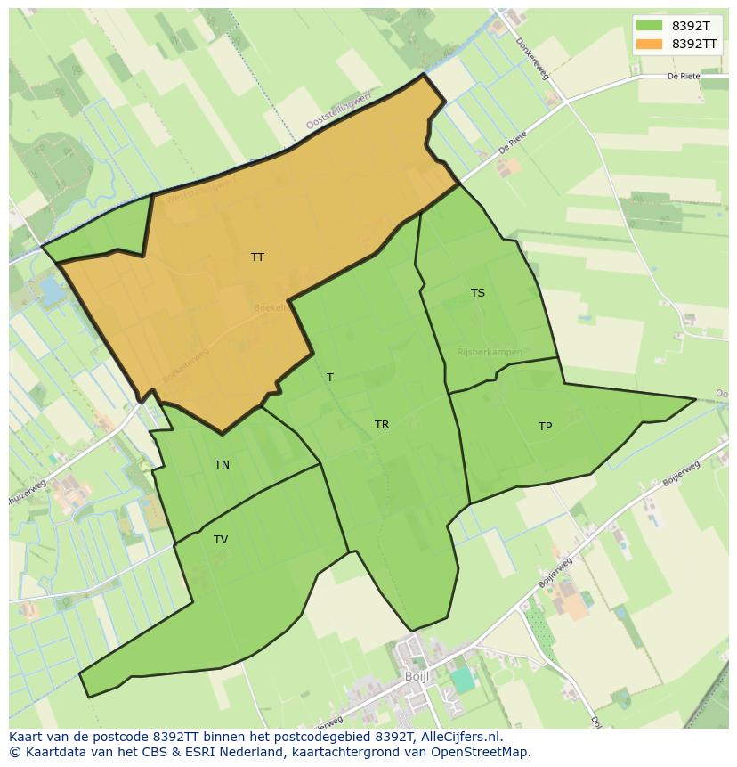 Afbeelding van het postcodegebied 8392 TT op de kaart.