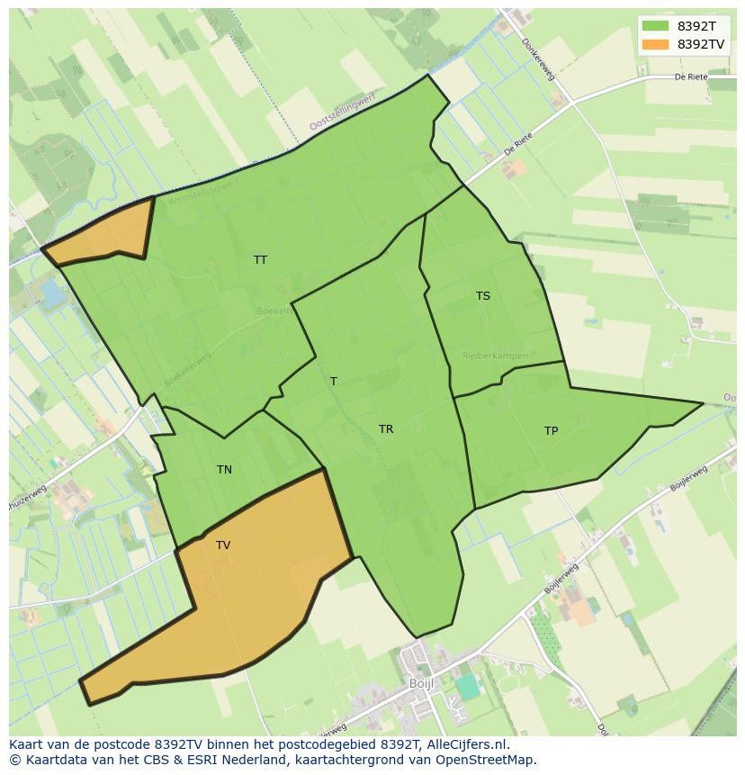 Afbeelding van het postcodegebied 8392 TV op de kaart.