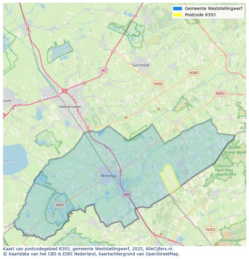 Afbeelding van het postcodegebied 8393 op de kaart.