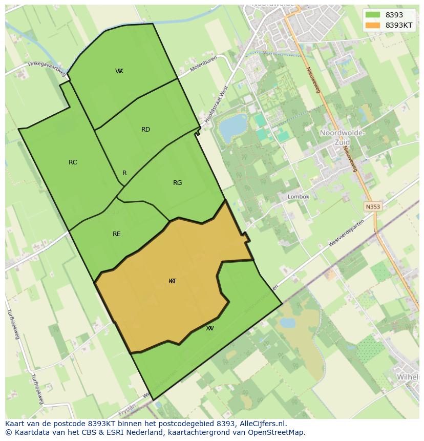 Afbeelding van het postcodegebied 8393 KT op de kaart.