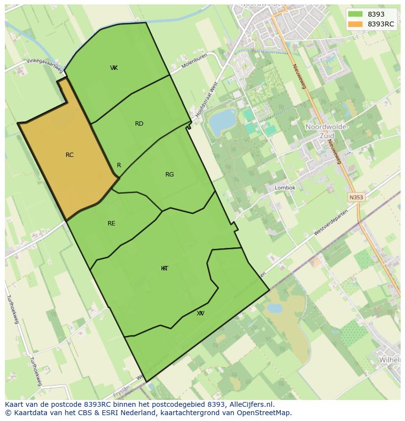 Afbeelding van het postcodegebied 8393 RC op de kaart.